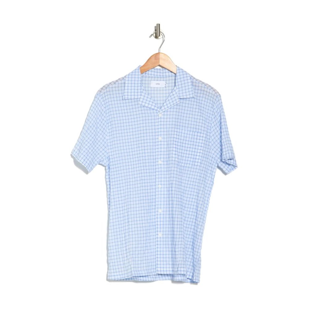 NEW NWT Onia vacation shirt Plaid Powder blue button down short sleeve Large